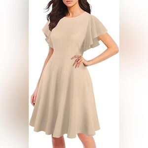 Women's Flare Sleeve Scope Neck Church‎ ruffled Dresses Casual Party Cockt M